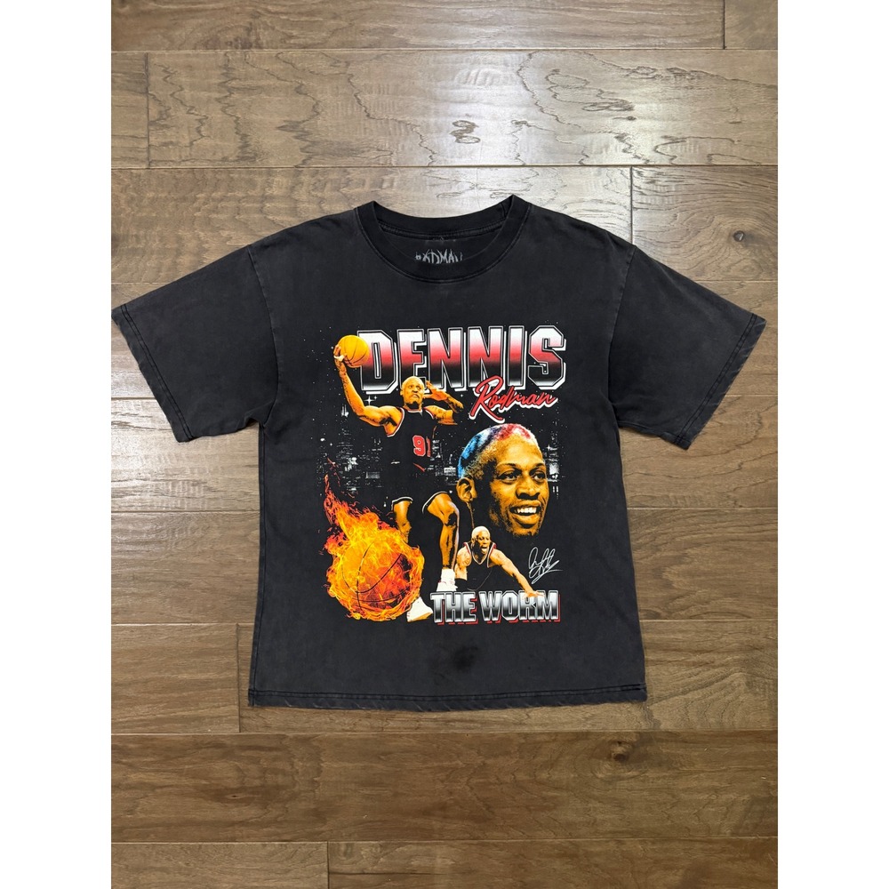 Rodman Apparel Dennis Rodman The Worm Graphic T-Shirt Mens Medium Faded Black‎